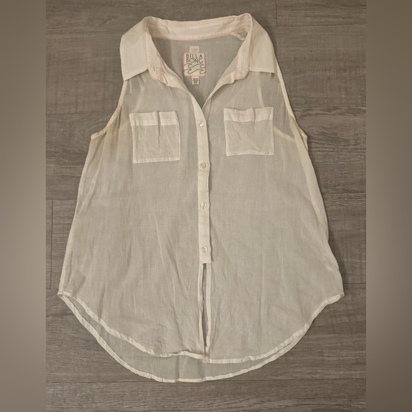 Vintage 90s Billabong White Sheer 100% Cotton Blouse with Hot Pink Stitch Size S - Picture 3 of 10